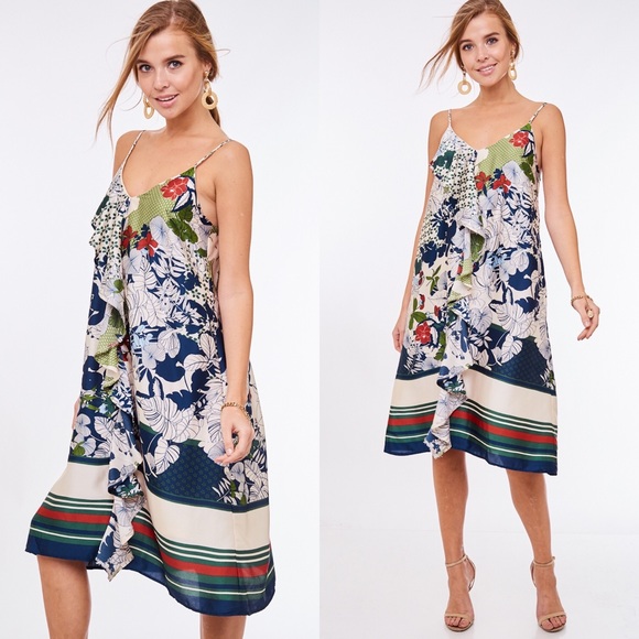 STORE CLOSING SALE! Multicolored Floral Print Spaghetti Strapped Dress - Picture 1 of 7
